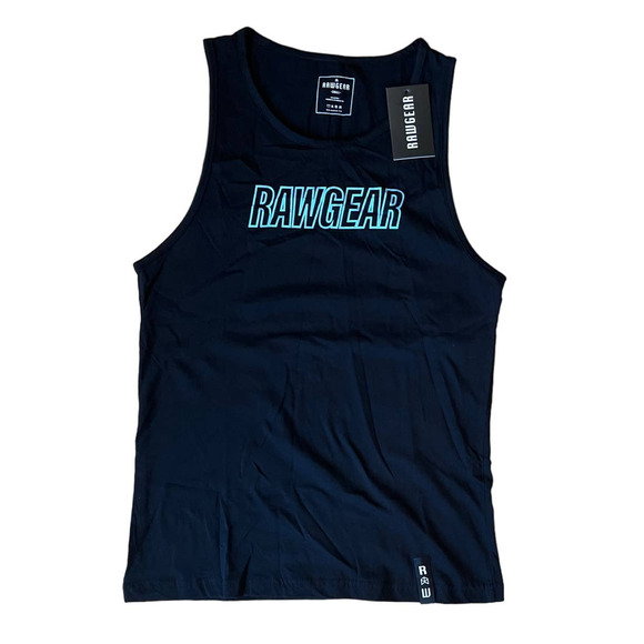 NWT Mens RAWGEAR Black Teal Athletic Workout Gym Tank‎ Top sz Small - Picture 1 of 5